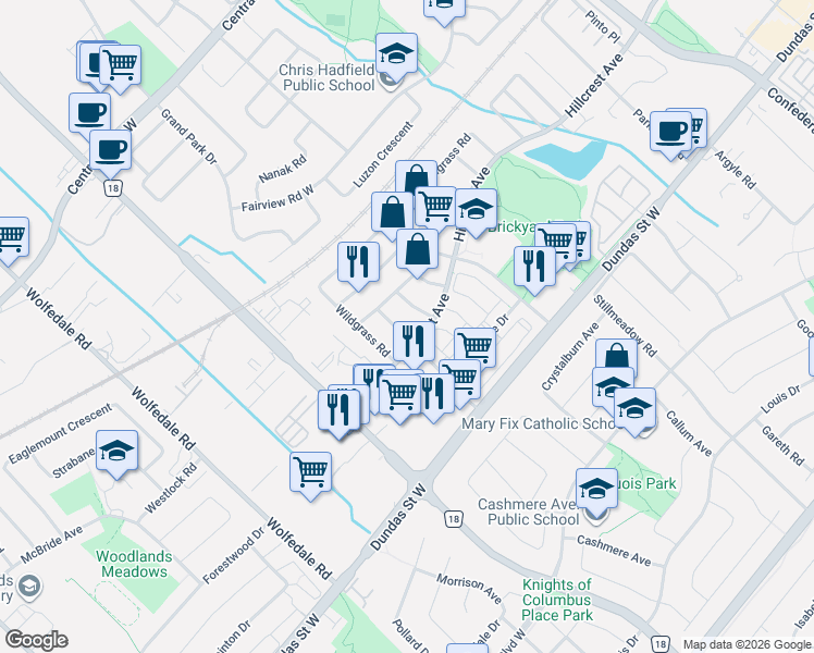 map of restaurants, bars, coffee shops, grocery stores, and more near 3117 Wheatstone Avenue in Mississauga