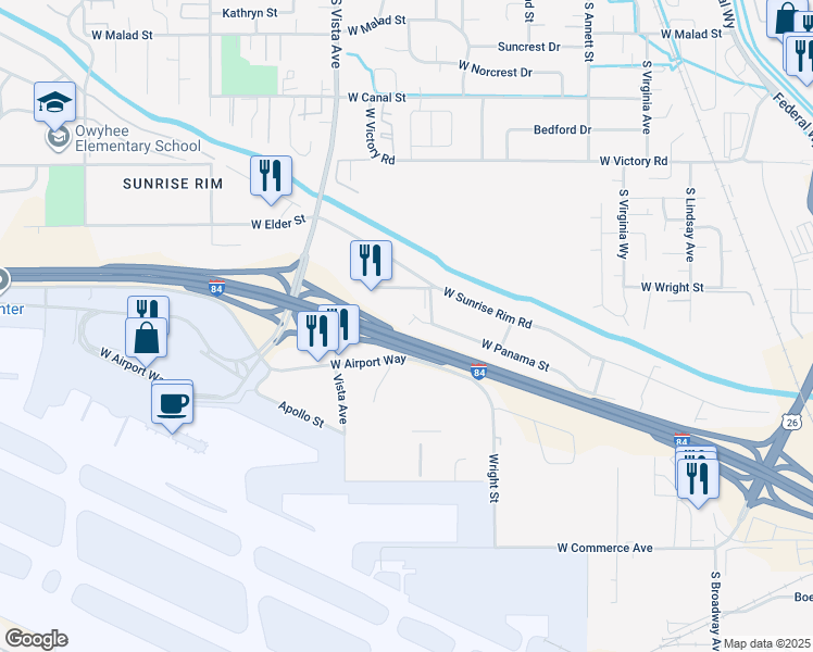 map of restaurants, bars, coffee shops, grocery stores, and more near 2357 Panama Street in Boise