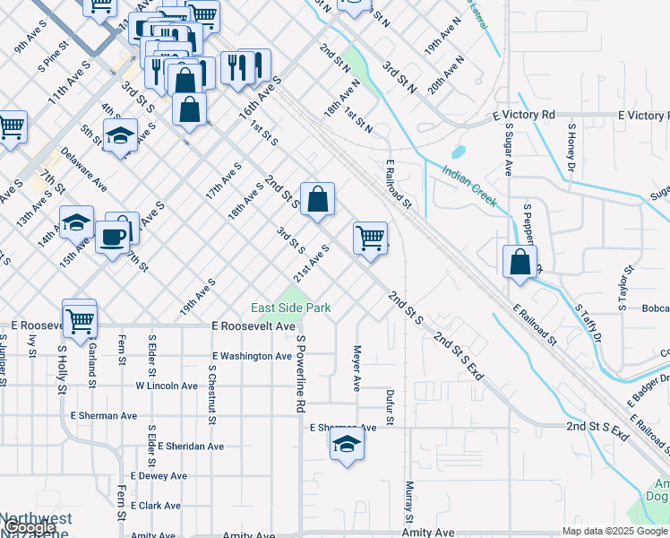 map of restaurants, bars, coffee shops, grocery stores, and more near 2116 3rd Street South in Nampa