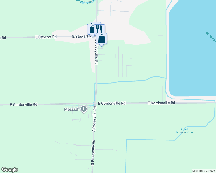 map of restaurants, bars, coffee shops, grocery stores, and more near 1441 South Poseyville Road in Midland