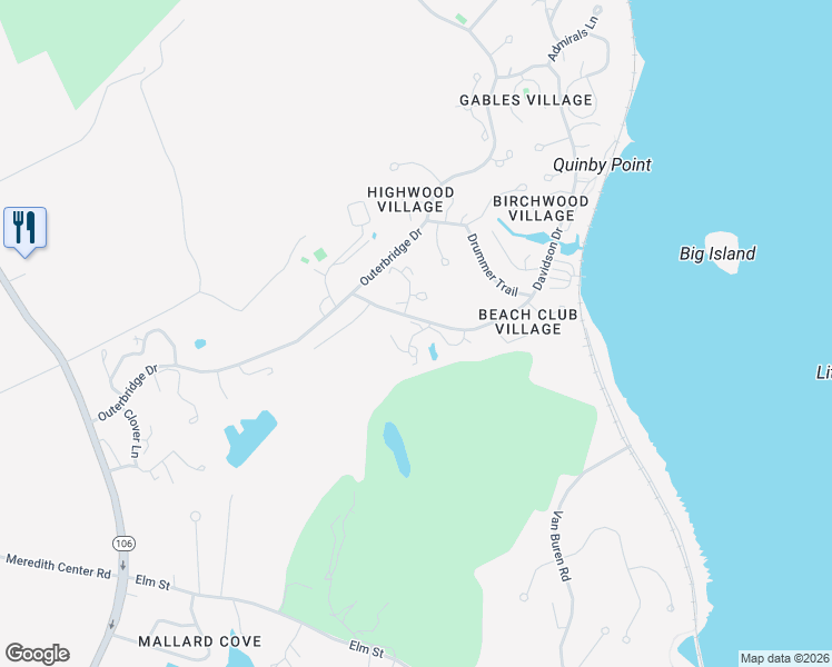 map of restaurants, bars, coffee shops, grocery stores, and more near Birdie Way in Laconia