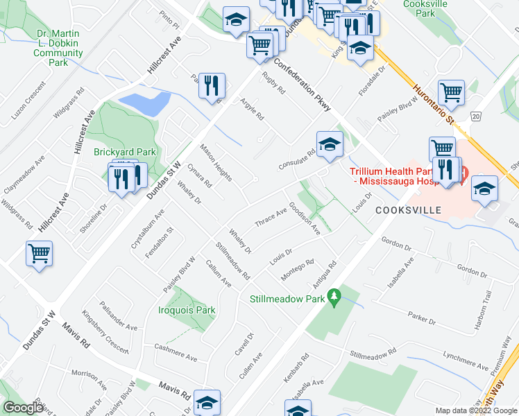 map of restaurants, bars, coffee shops, grocery stores, and more near 316 Paisley Boulevard West in Mississauga
