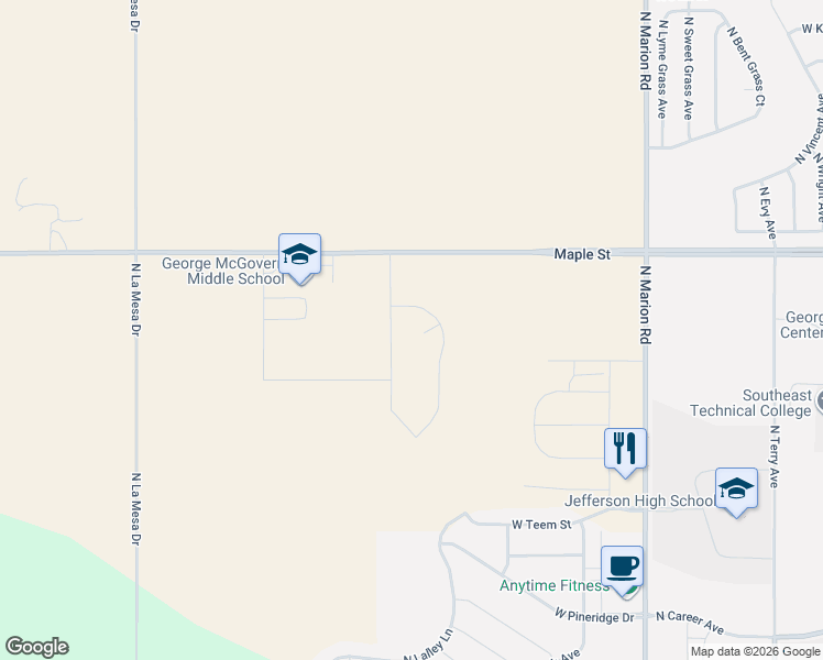 map of restaurants, bars, coffee shops, grocery stores, and more near 5401-6999 Maple Street in Sioux Falls