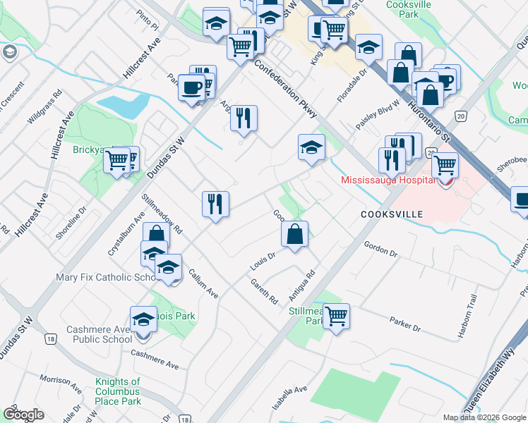 map of restaurants, bars, coffee shops, grocery stores, and more near 291 Thrace Avenue in Mississauga