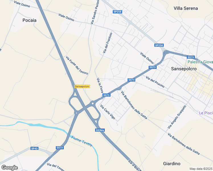 map of restaurants, bars, coffee shops, grocery stores, and more near Strada Statale 73 Senese Aretina in Sansepolcro