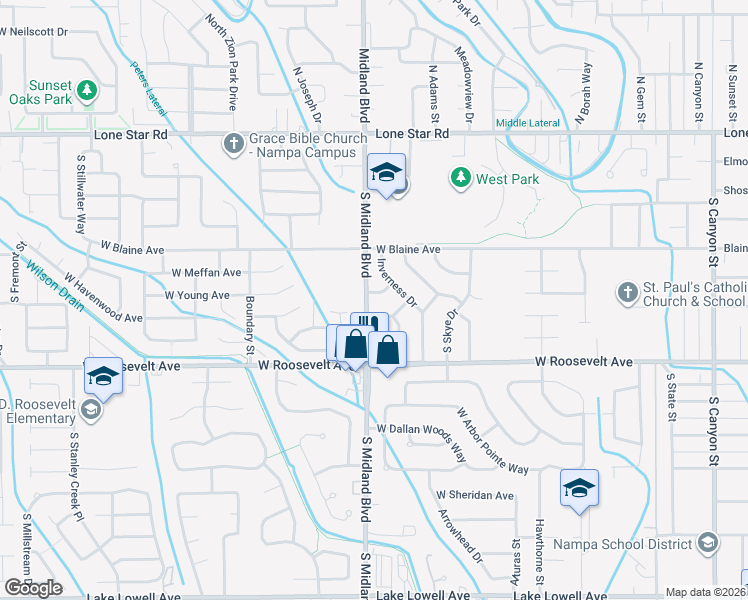 map of restaurants, bars, coffee shops, grocery stores, and more near 932 Scotts Avenue in Nampa