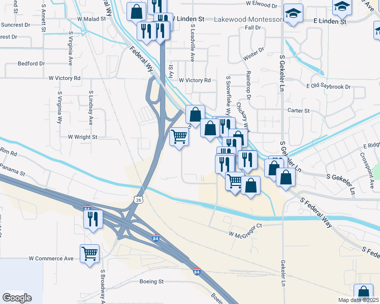 map of restaurants, bars, coffee shops, grocery stores, and more near 3494 South Tk Avenue in Boise
