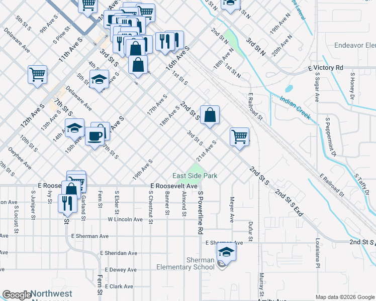 map of restaurants, bars, coffee shops, grocery stores, and more near 408 20th Avenue South in Nampa