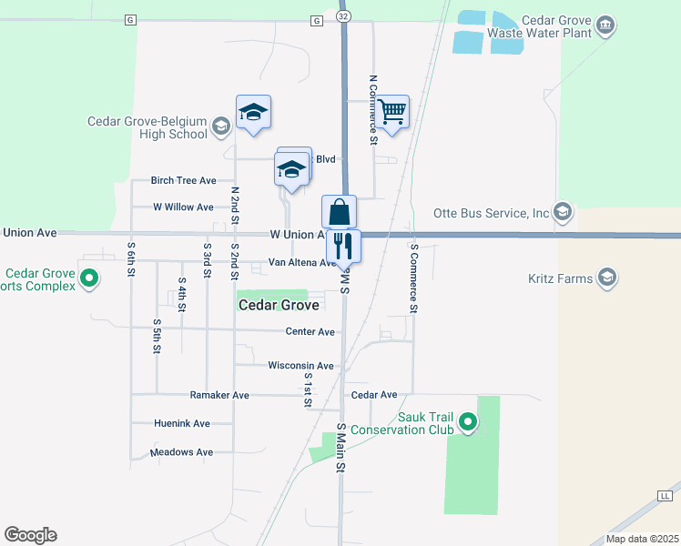 map of restaurants, bars, coffee shops, grocery stores, and more near 219 South Main Street in Cedar Grove