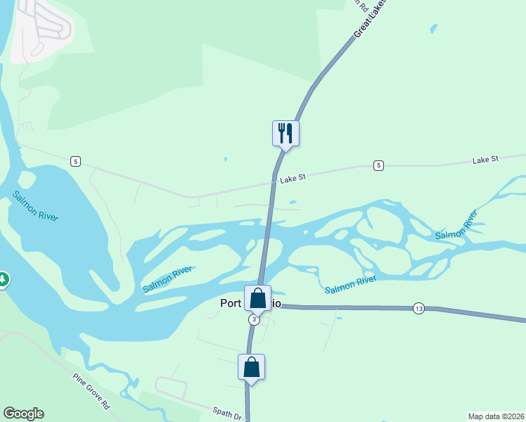 map of restaurants, bars, coffee shops, grocery stores, and more near 8 Riveredge Drive in Pulaski