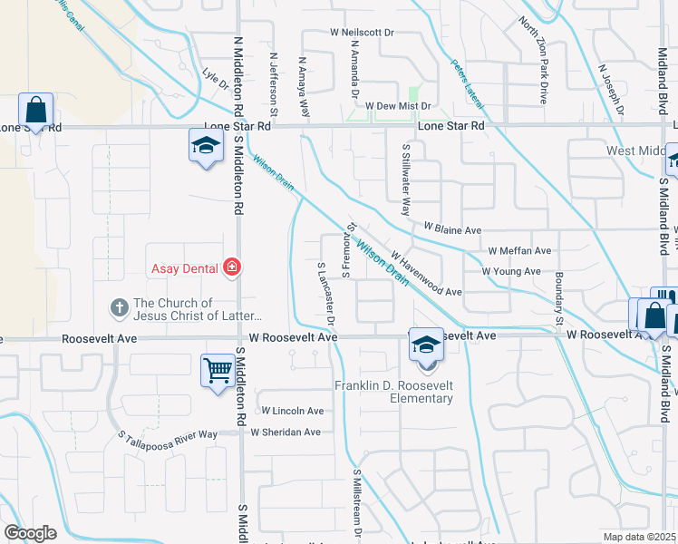 map of restaurants, bars, coffee shops, grocery stores, and more near 71 South Freemont Street in Nampa