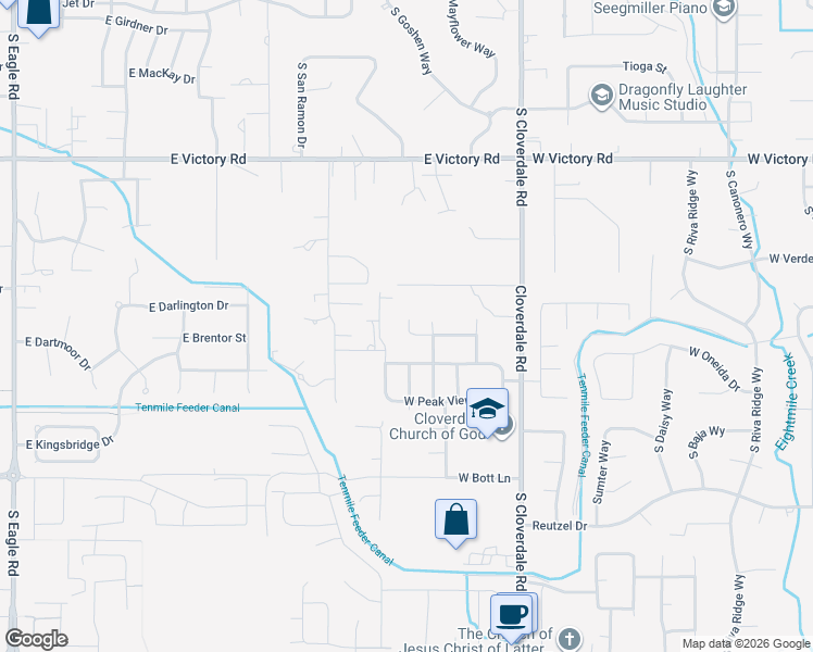map of restaurants, bars, coffee shops, grocery stores, and more near 3607 South Copper Run Avenue in Boise