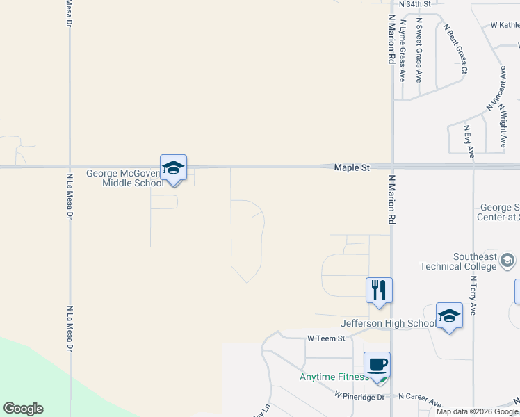 map of restaurants, bars, coffee shops, grocery stores, and more near 5401-6999 Maple Street in Sioux Falls