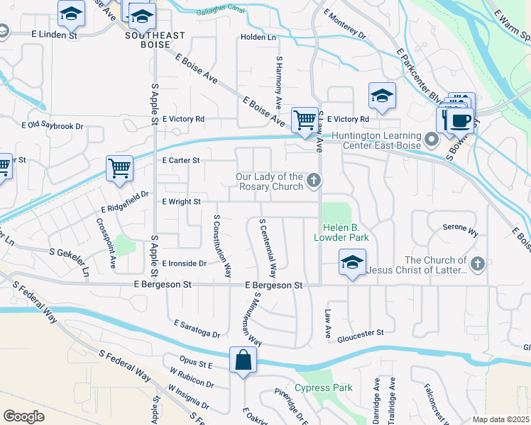 map of restaurants, bars, coffee shops, grocery stores, and more near 3505 South Northbridge Way in Boise