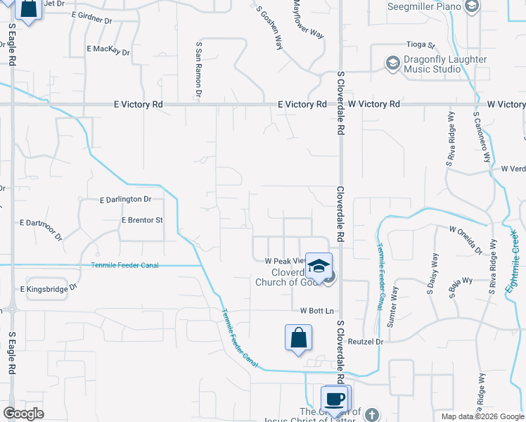 map of restaurants, bars, coffee shops, grocery stores, and more near 3607 South Copper Run Avenue in Boise