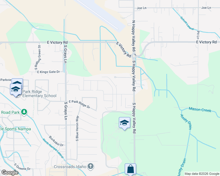 map of restaurants, bars, coffee shops, grocery stores, and more near 80 South Blue Bonnet Way in Nampa