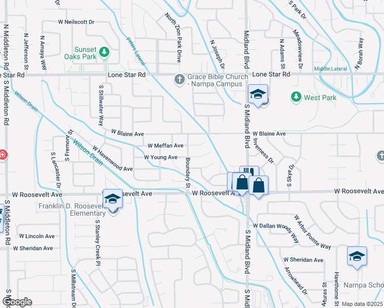 map of restaurants, bars, coffee shops, grocery stores, and more near 1320 West Hawk Place in Nampa