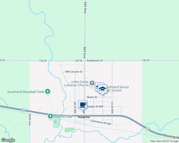 map of restaurants, bars, coffee shops, grocery stores, and more near 307 Northwest Lincoln Street in Adams