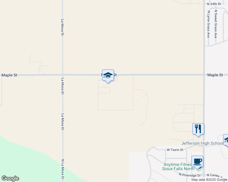 map of restaurants, bars, coffee shops, grocery stores, and more near 5401 Maple Street in Sioux Falls