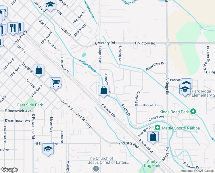 map of restaurants, bars, coffee shops, grocery stores, and more near 60 South Peppermint Drive in Nampa
