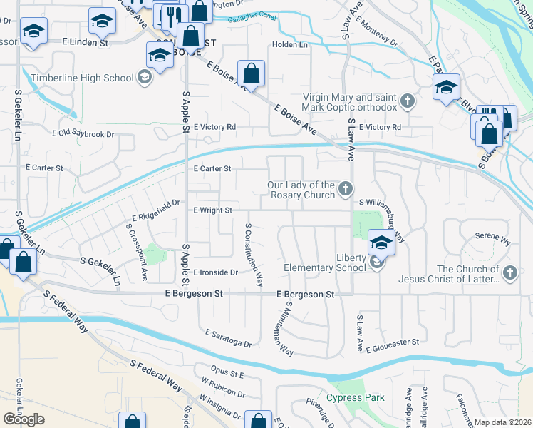 map of restaurants, bars, coffee shops, grocery stores, and more near 3385 South Holden Avenue in Boise