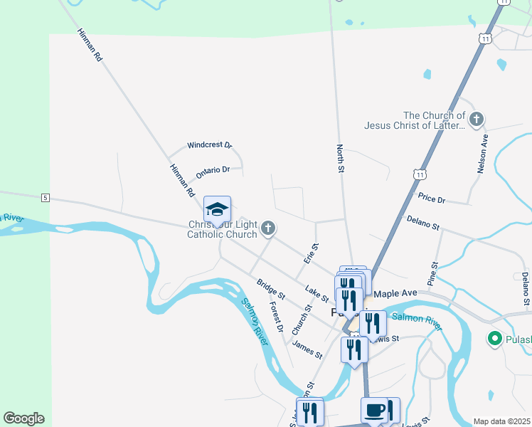 map of restaurants, bars, coffee shops, grocery stores, and more near 1 Johnson Drive in Pulaski