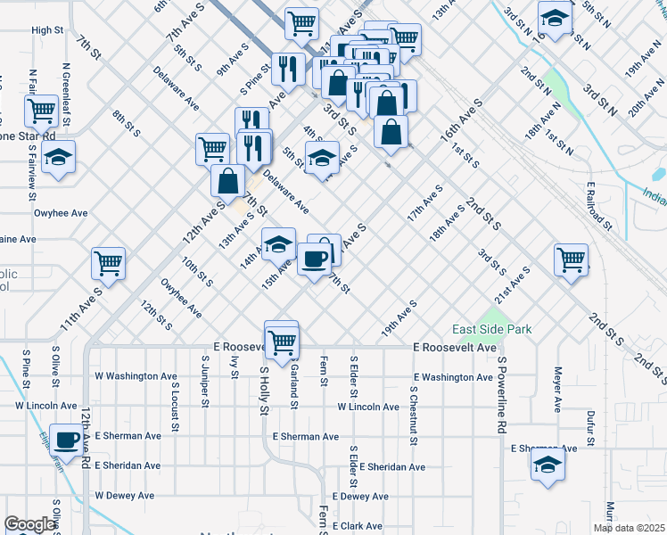 map of restaurants, bars, coffee shops, grocery stores, and more near 1616 7th Street South in Nampa