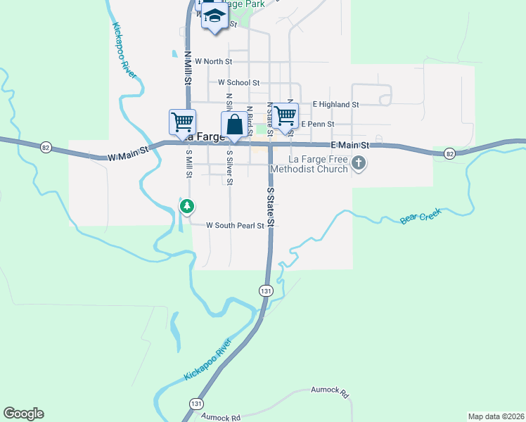 map of restaurants, bars, coffee shops, grocery stores, and more near 241 South State Street in La Farge