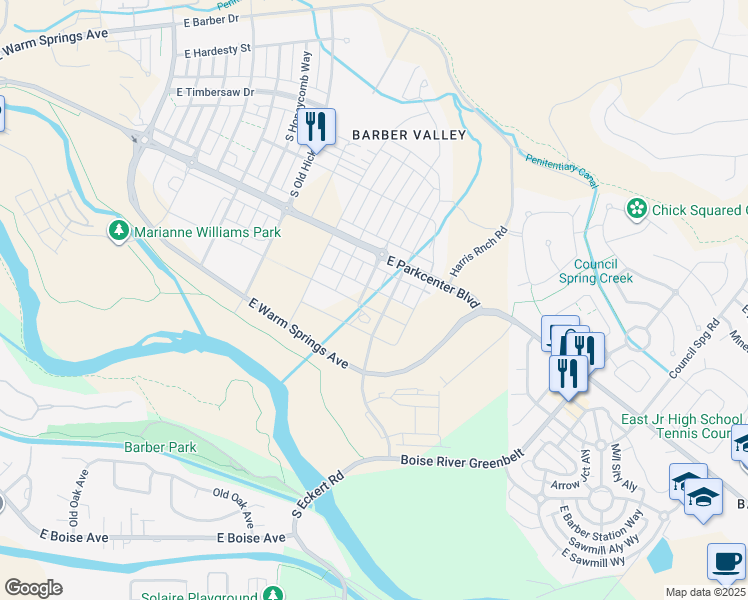 map of restaurants, bars, coffee shops, grocery stores, and more near 4405 East Parkcenter Boulevard in Boise