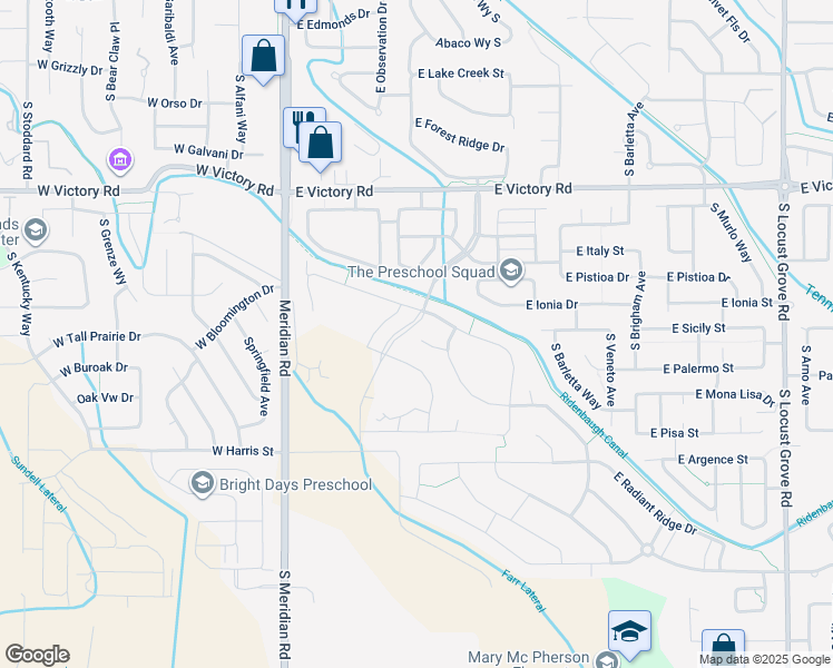 map of restaurants, bars, coffee shops, grocery stores, and more near 426 East Claymont Court in Meridian