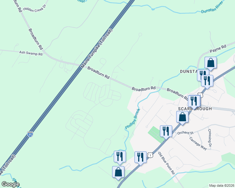 map of restaurants, bars, coffee shops, grocery stores, and more near 9 Colonel Dow Drive in Scarborough