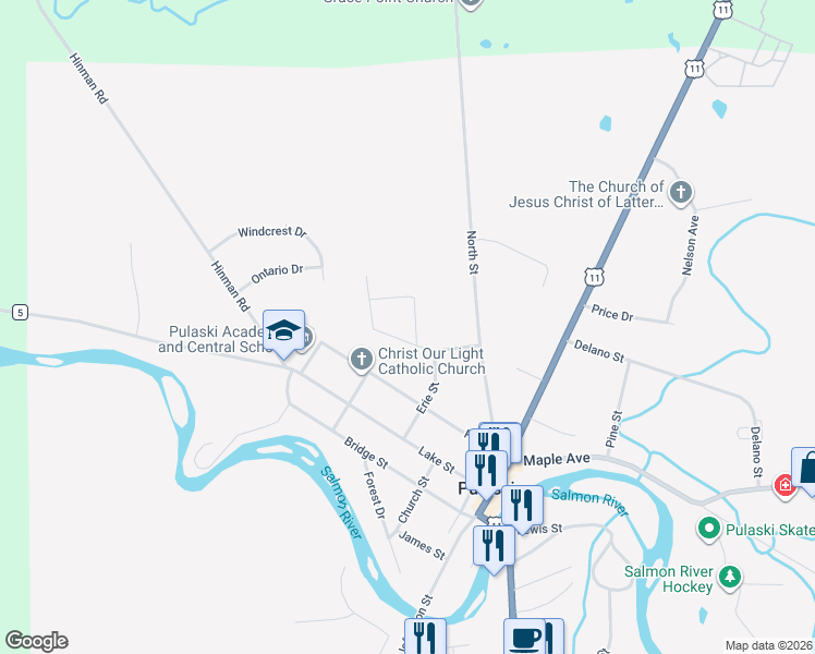 map of restaurants, bars, coffee shops, grocery stores, and more near 9 View Road in Pulaski