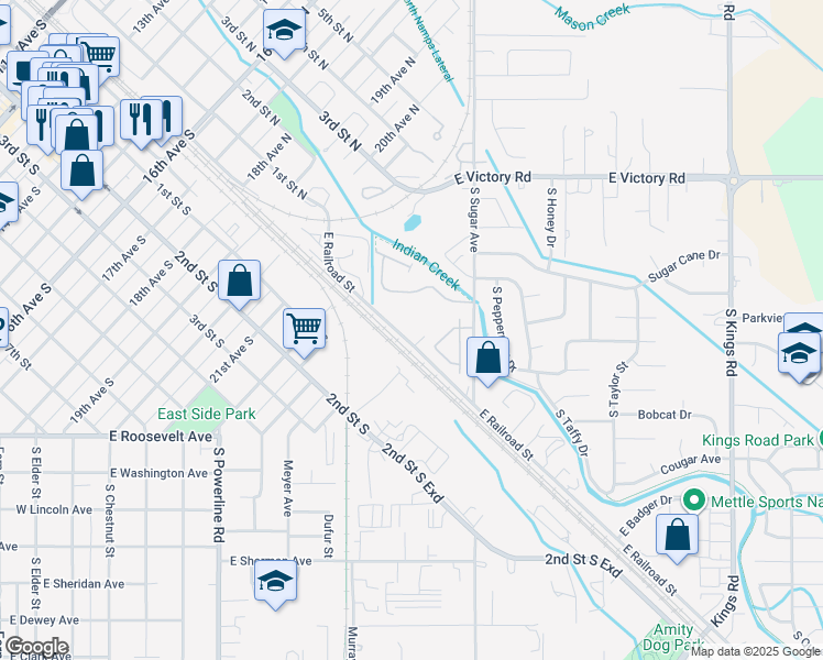 map of restaurants, bars, coffee shops, grocery stores, and more near 2030 East Railroad Street in Nampa