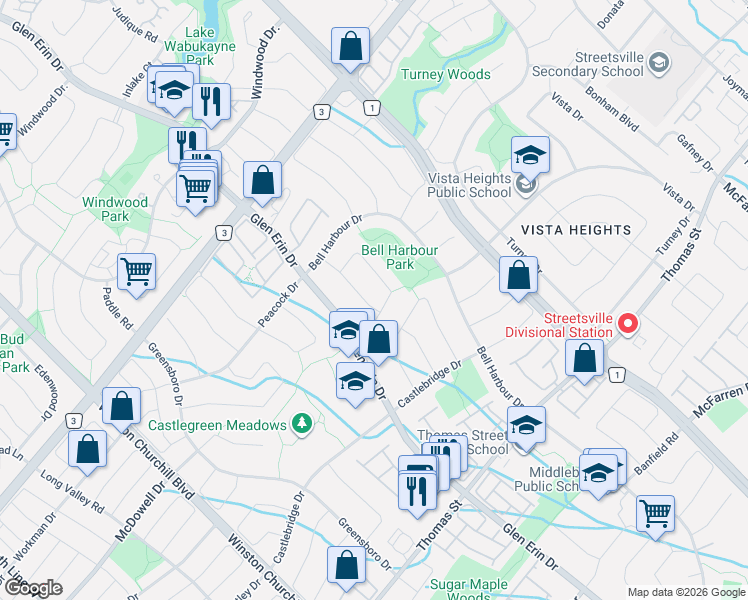 map of restaurants, bars, coffee shops, grocery stores, and more near 5813 Fieldon Road in Mississauga