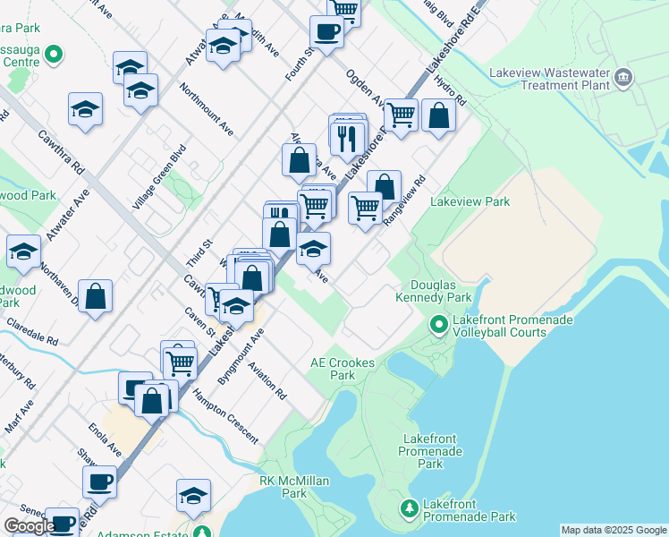 map of restaurants, bars, coffee shops, grocery stores, and more near in Mississauga