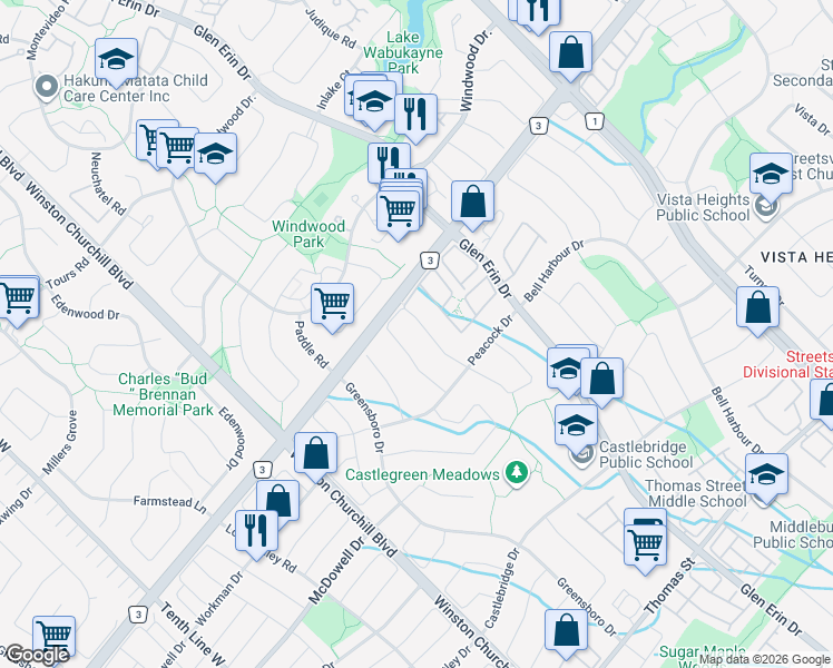 map of restaurants, bars, coffee shops, grocery stores, and more near in Mississauga