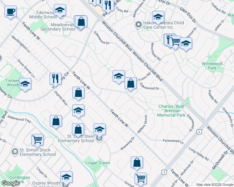 map of restaurants, bars, coffee shops, grocery stores, and more near 6326 Millers Grove in Mississauga