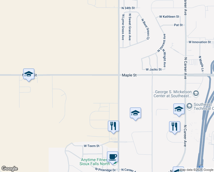 map of restaurants, bars, coffee shops, grocery stores, and more near WEST VISION DRIVE in Sioux Falls