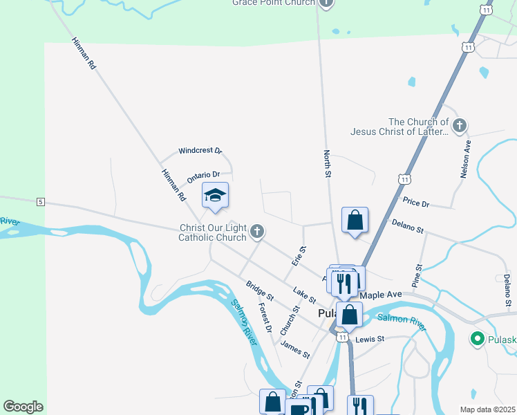 map of restaurants, bars, coffee shops, grocery stores, and more near 1 Johnson Drive in Pulaski