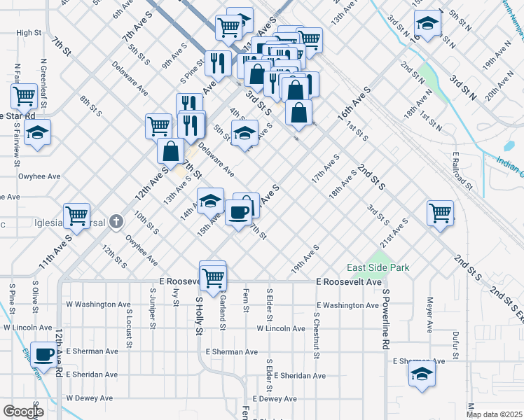 map of restaurants, bars, coffee shops, grocery stores, and more near 1605 6th Street South in Nampa