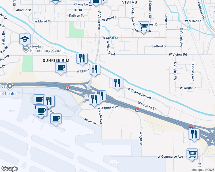 map of restaurants, bars, coffee shops, grocery stores, and more near 3419 Apple Blossom Ln in Boise