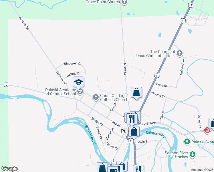 map of restaurants, bars, coffee shops, grocery stores, and more near 9 View Rd in Pulaski