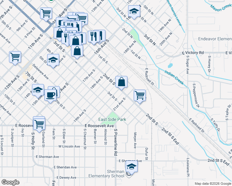 map of restaurants, bars, coffee shops, grocery stores, and more near 215 20th Avenue South in Nampa