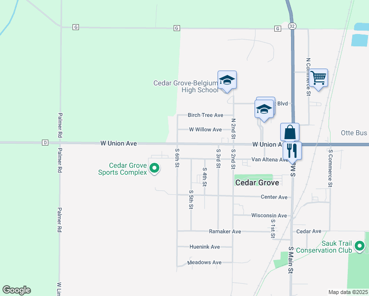 map of restaurants, bars, coffee shops, grocery stores, and more near 511 West Union Avenue in Cedar Grove