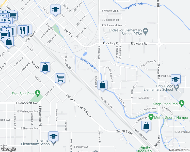 map of restaurants, bars, coffee shops, grocery stores, and more near 57 S Kelli Loop in Nampa