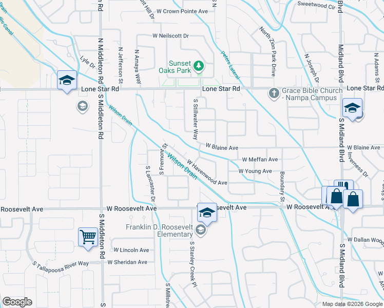 map of restaurants, bars, coffee shops, grocery stores, and more near 2014 W Havenwood Ave in Nampa