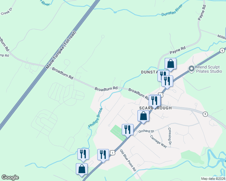 map of restaurants, bars, coffee shops, grocery stores, and more near 40 Broadturn Road in Scarborough