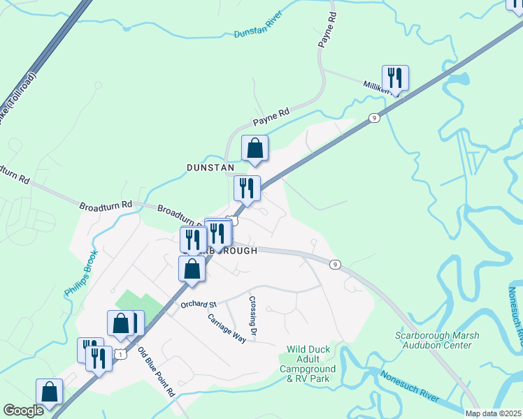 map of restaurants, bars, coffee shops, grocery stores, and more near 594 U.S. 1 in Scarborough
