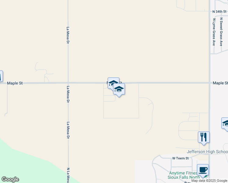 map of restaurants, bars, coffee shops, grocery stores, and more near 5401-6999 Maple Street in Sioux Falls