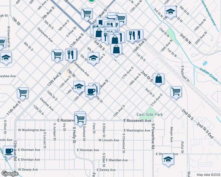 map of restaurants, bars, coffee shops, grocery stores, and more near 511 17th Avenue South in Nampa